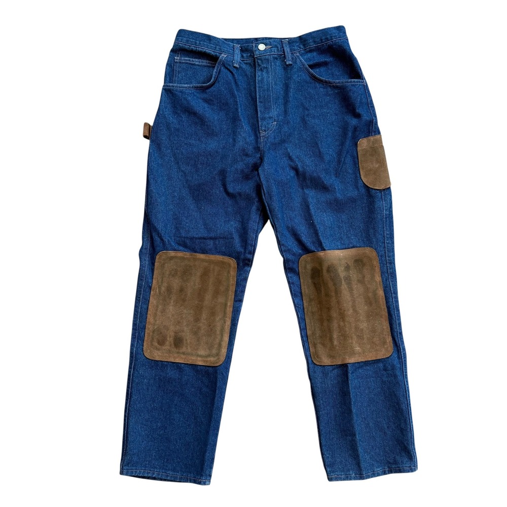 JD American Workwear Mens Denim Hunting Pants Suede Patch‎ Work Jeans Blue 34x28